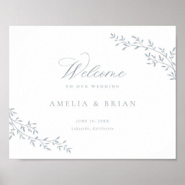 Elegante Leaf Zweigstelle Botanical Blue Wedding W Poster (Vorne)