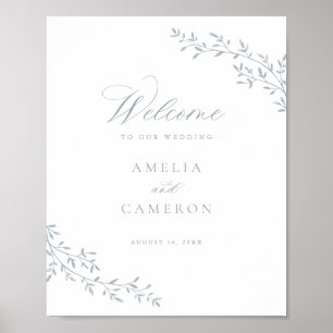 Elegante Leaf Zweigstelle Botanical Blue Wedding W Poster