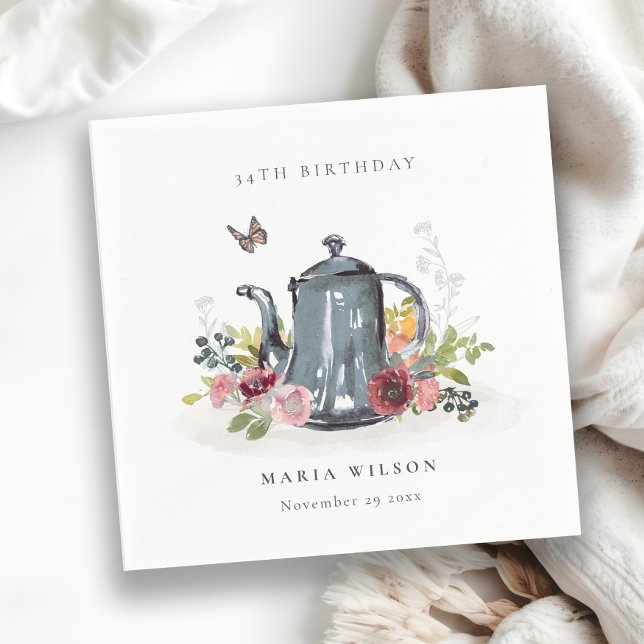 Elegante Leafy Rose Blumenkohl Teapot jedes Alter  Serviette (Von Creator hochgeladen)