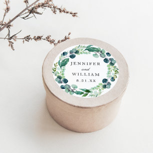 Elegante Leafy Watercolor Botanische Hochzeit Runder Aufkleber