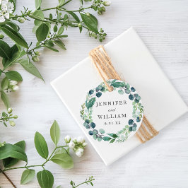 Elegante Leafy Watercolor Botanische Kranzhochzeit Geschenkanhänger