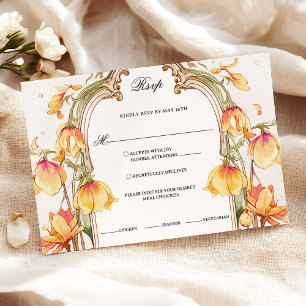 Elegante, lebendige Hochzeit in Gelb und Gold RSVP Karte