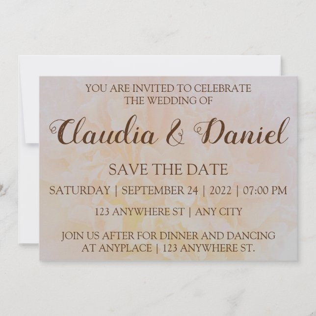 Elegante, leicht staubige Pfirsiche Save the Date (Vorderseite)