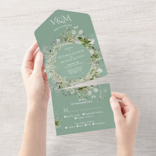 Elegante leichte und luftige zarte Blumenhochzeit All In One Einladung