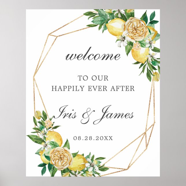 Elegante Lemon Floral Geometric Wedding Willkommen Poster (Vorne)