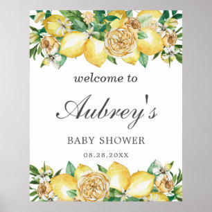 Elegante Lemon Floral Greenery Baby Dusche Willkom Poster