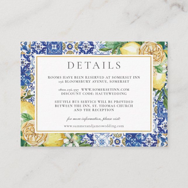 Elegante Lemons florales Mosaik für Hochzeiten Det Begleitkarte (Vorderseite)