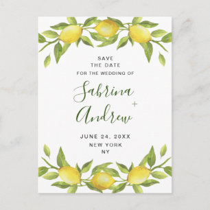 Elegante Lemons Grüne Hochzeit speichern das Datum Postkarte