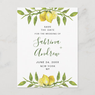 Elegante Lemons Grüne Hochzeit speichern das Datum Postkarte