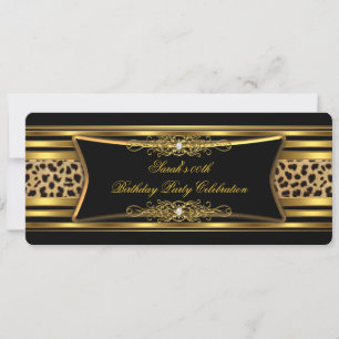 Elegante Leopard Geburtstagsfeier Schwarz Gold Einladung