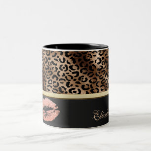 Elegante Leopard Muster Glitzer Lips Zweifarbige Tasse