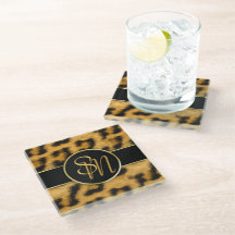 Elegante Leopard Print Monogram - Glass Untersetze