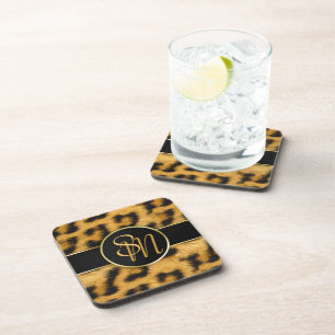 Elegante Leopard Print Monogram - Plastic Unterset Untersetzer
