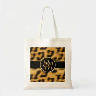 Elegante Leopard Print Monogram Script Budget Tasc Tragetasche