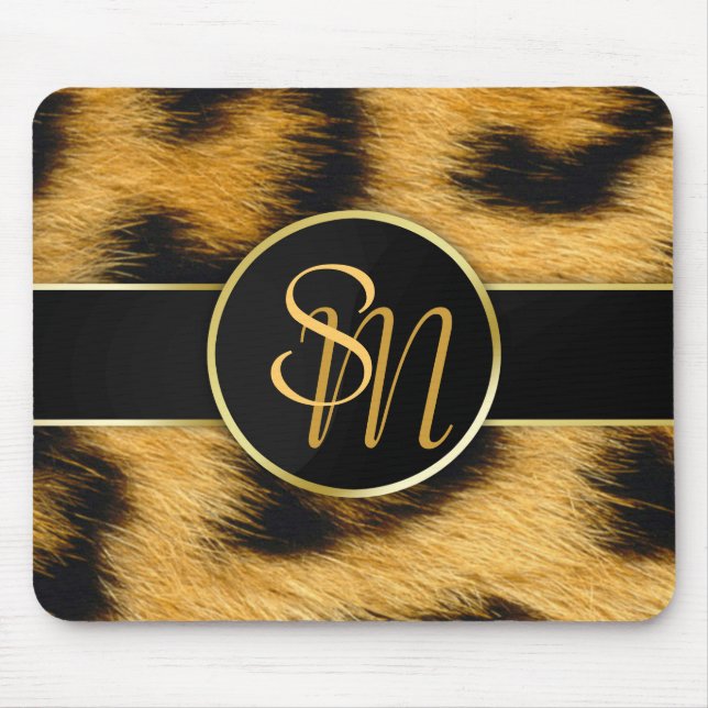 Elegante Leopard Print Monogram Script - Mousepad (Vorne)