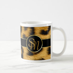 Elegante Leopard Print Monogram Script - Tasse