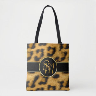Elegante Leopard Print Monogram Script - Tote Bag