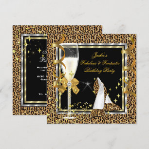 Elegante Leopard Schwarz Silber Gold Geburtstagsfe Einladung