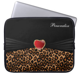 Elegante Leopard Tierdrucke mit einem roten Herz Laptopschutzhülle
