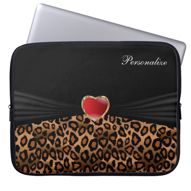 Elegante Leopard Tierdrucke mit einem roten Herz Laptopschutzhülle (Vorderseite)
