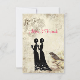 Elegante, lesbische Hochzeit, Vintage Vogelschutzk RSVP Karte
