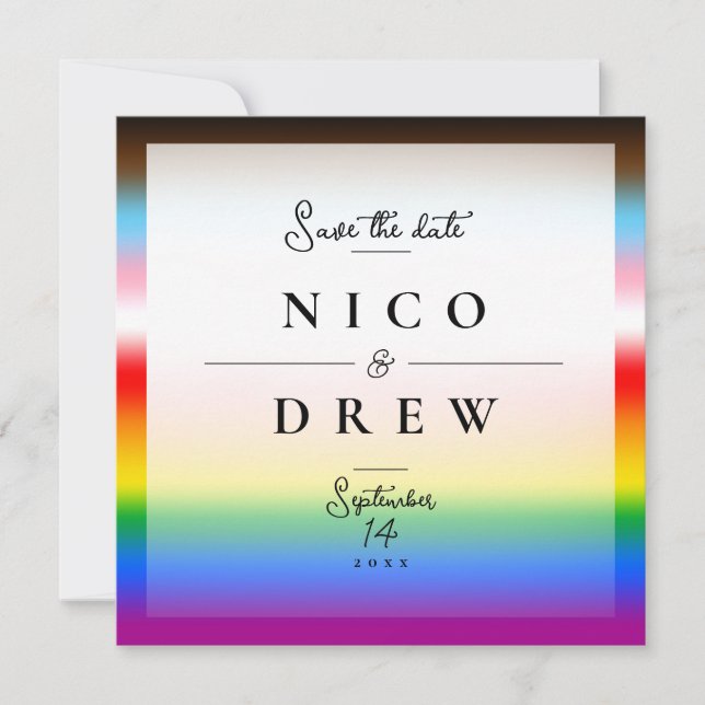 Elegante LGBTQ+ Progress Pride-Hochzeit  Save The Date (Vorderseite)