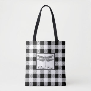 Elegante Libelle mit schwarzem weißen Gingham-Must