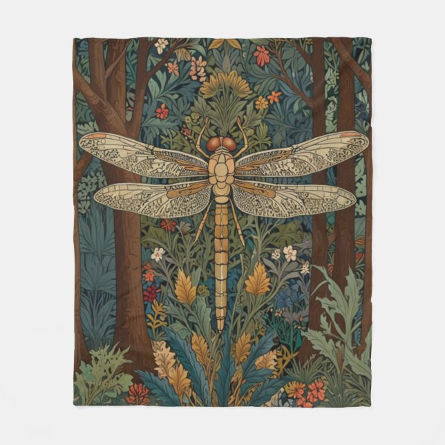 Elegante Libellen-Kunstwerke botanischer Boho-Chic Fleecedecke (Vorderseite)