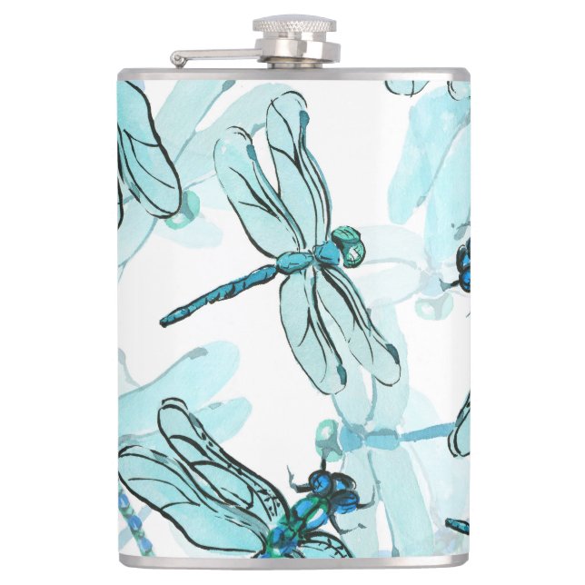 Elegante Libellen: Watercolor Wonder Flachmann (Vorderseite)