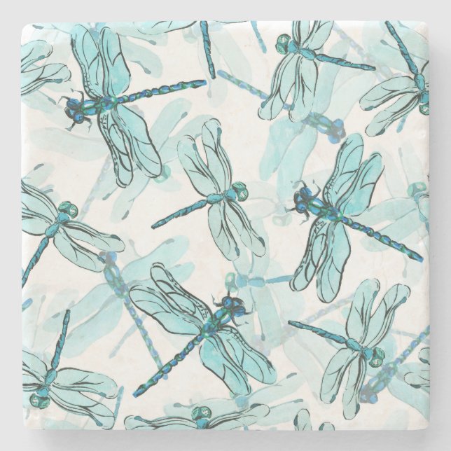 Elegante Libellen: Watercolor Wonder Steinuntersetzer (Vorderseite)