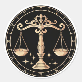 Elegante Libra-Sternbild Gold Schwarz Runder Aufkleber