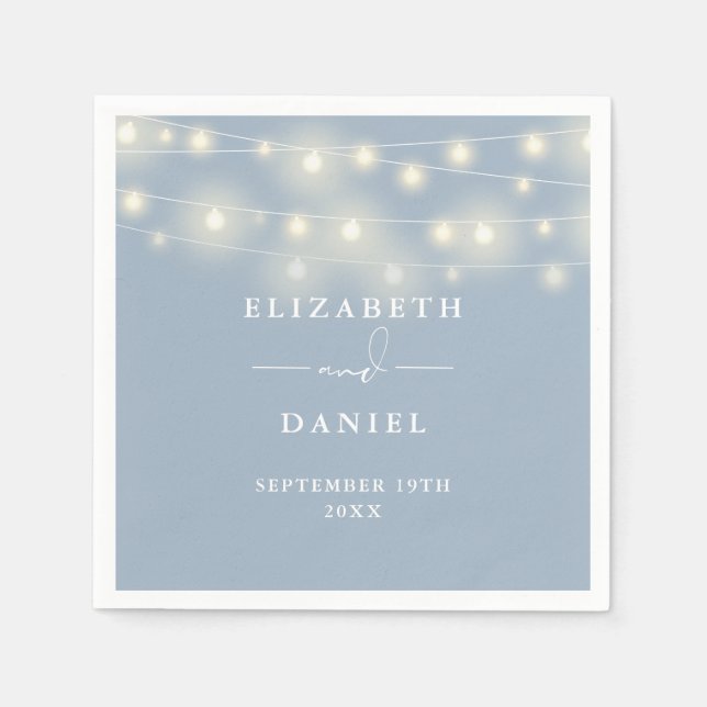Elegante Lichterkette Staubblau Hochzeit Serviette (Vorderseite)