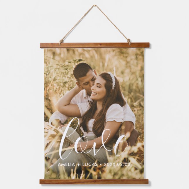 Elegante Liebe Couple Wedding Foto Wall Tapestry Wandteppich Mit Holzrahmen (Vorderseite)