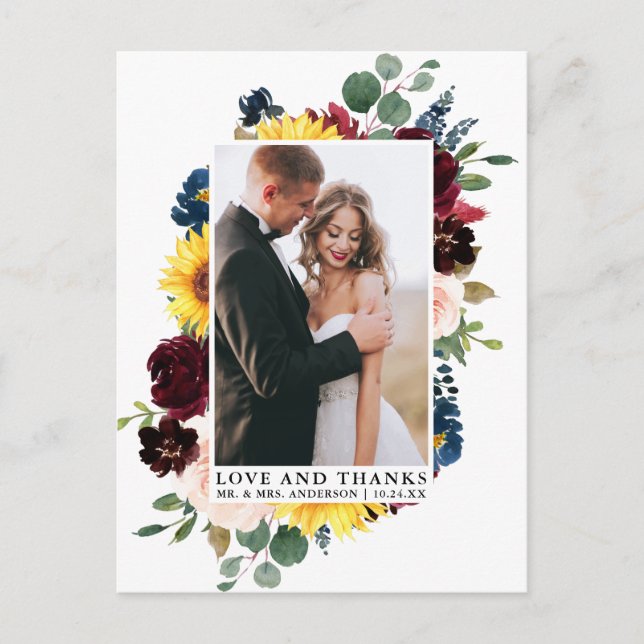 Elegante Liebe dank Watercolor Mixed Floral Postkarte (Vorderseite)