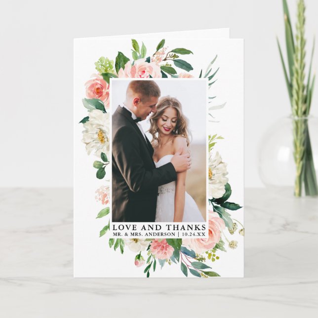 Elegante Liebe dank Watercolor Pink Floral Falten Dankeskarte (Vorderseite)