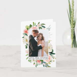 Elegante Liebe dank Watercolor Pink Floral Hinweis Dankeskarte