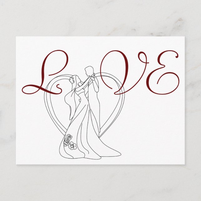 Elegante LIEBE Hochzeitspaar Tanz mit Herz Postkarte (Vorderseite)
