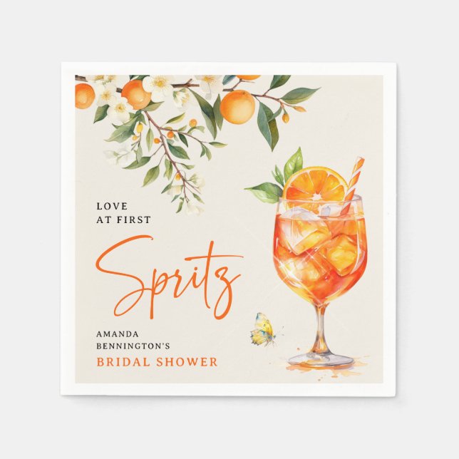 Elegante Liebe im Brautparty von First Spritz Serviette (Vorderseite)