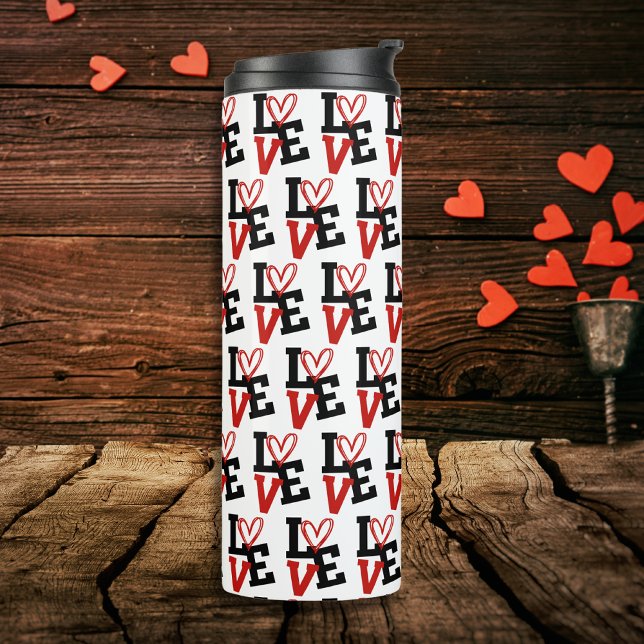 Elegante Liebe in Rot und Schwarz Thermosbecher (Elegant Red and Black Pattern Love Valentine's Thermal Tumbler)
