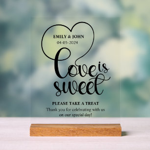 Elegante Liebe ist süße Kalligrafie Herz Hochzeit Acrylschild