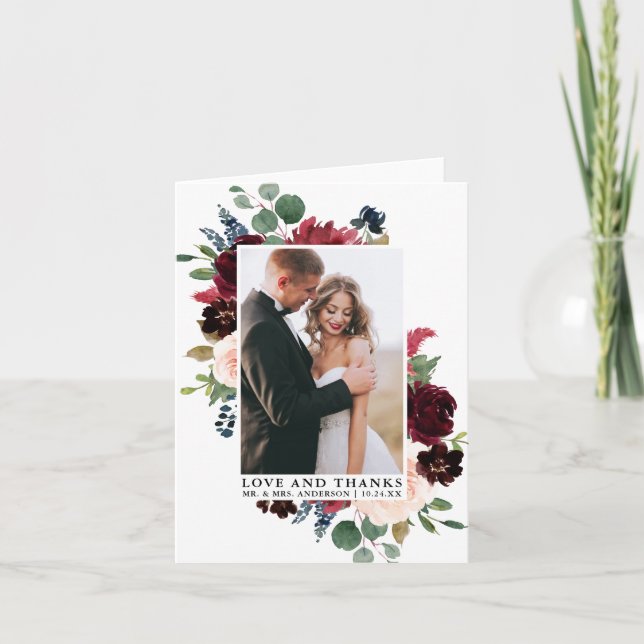 Elegante Liebe mit Wasserfarben Dank Dankeskarte (Vorderseite)