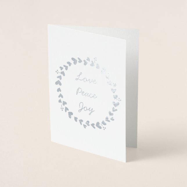 Elegante Liebe Peace Joy Wreath Silver Foil Folienkarte (Vorderseite)