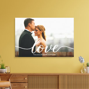 Elegante Liebe Script Wedding Foto Custom Leinwanddruck