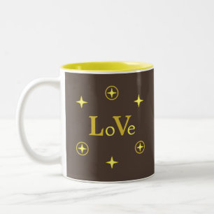 Elegante Liebe Text und Sterne auf Brown Coffee Ta Zweifarbige Tasse
