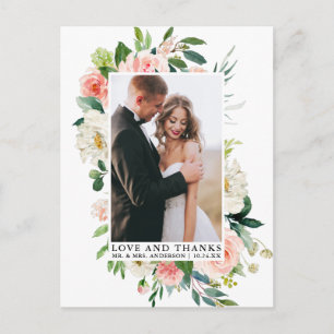 Elegante Liebe und Dank Aquarell Rosa Floral Postkarte