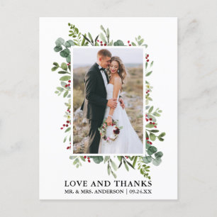 Elegante Liebe und Dank Aquarell Wintergrün Postkarte