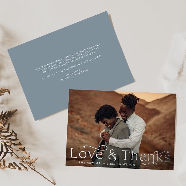 Elegante Liebe und Dank Slate Blue Foto Wedding Folieneinladung (Von Creator hochgeladen)