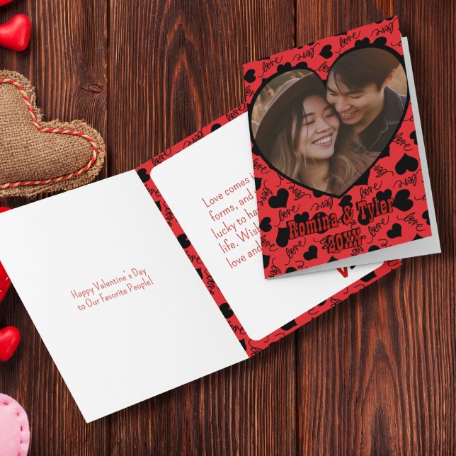 Elegante LIEBE Valentine's Foto & Botschaften rot Karte (Elegant LOVE Valentine's Photo & Messages red Card)
