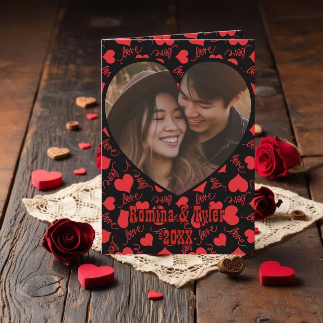 Elegante LIEBE Valentins Foto & Botschaften gefalt Karte (Elegant LOVE Valentine's Photo & Messages folded Card)