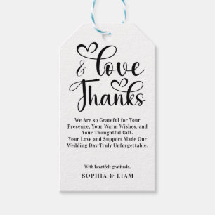 Elegante Liebes- und Dankes-Herz-Schrift Hochzeit Geschenkanhänger